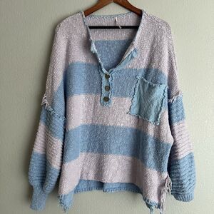 Free People Road Trip Henley striped sweater in Ethereal Sky Size S